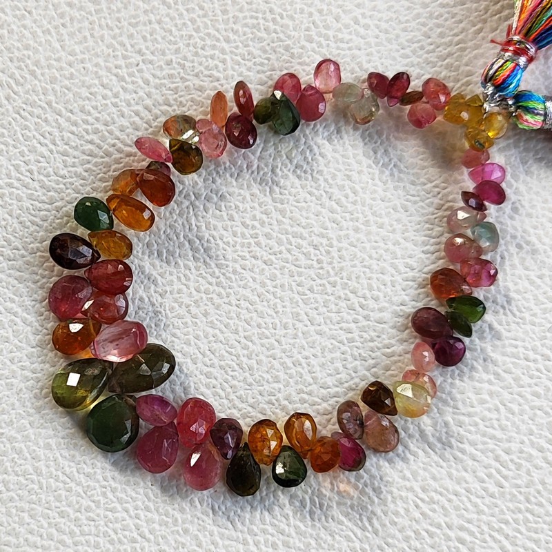 Brazilian Tourmaline 7” Strand Faceted Pear Shape 5×3-10×6 mm Multicolor Gems