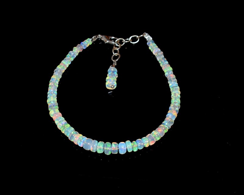 AAA+ 7.5”Natural Ethiopian Wello Fire Opal Gemstone Fire Beads Bracelet AF0316