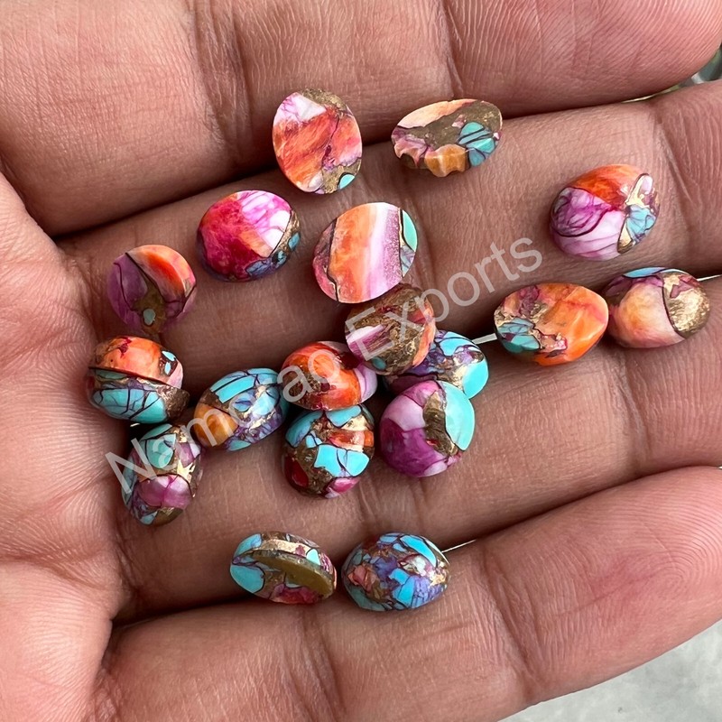 Pink Spiny Oyster Copper Turquoise Oval 6x8 to 18x25 mm Cabochon Loose Gemstone gallery