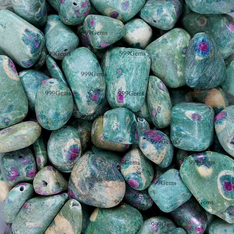 Bulk 20 Pcs Natural Green Ruby Fuchsite Drilled Tumble Gemstone Lot 10-20mm gallery