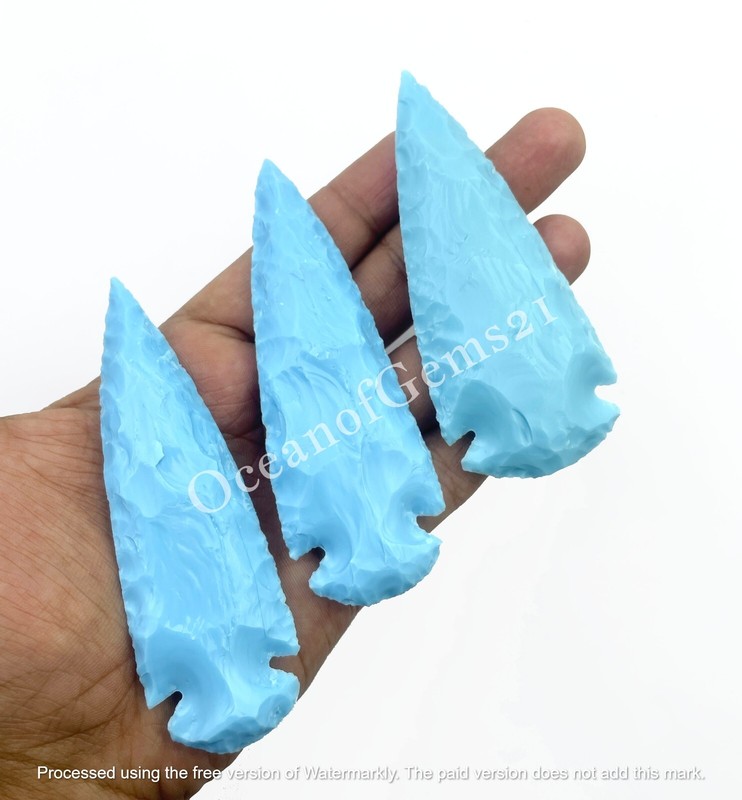 3-4 Inch Man-made Arizona Turquoise Arrowhead Crystal 3 Pieces Gemstone Cabochon