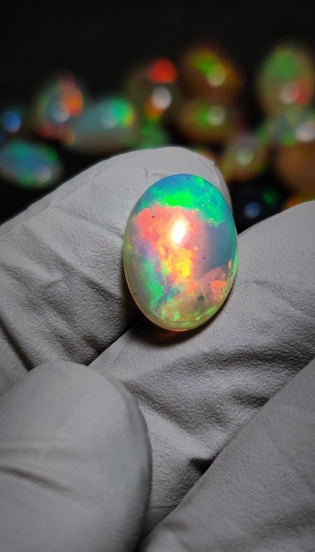 3.8 ct natural ethiopian opal cabochon Welo Fire Intense Play of color Gemstone gallery