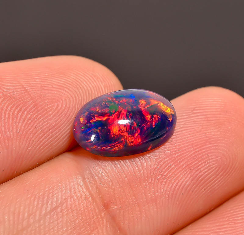 2.45 Ct Natural Black Ethiopian Opal Cabs Oval Shape Loose Gemstone 13X9X4 mm
