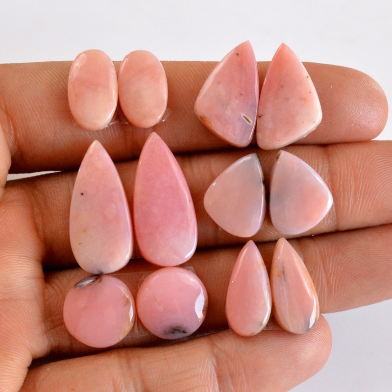 6Pcs 76Cts Natural Pink Opal Gemstone Cabochon Pairs Lot 14×8-24x10mm#14151