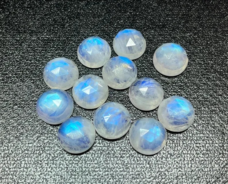 AAA+ Natural Rainbow Moonstone Rose Cut Round Shape Loose Gemstone