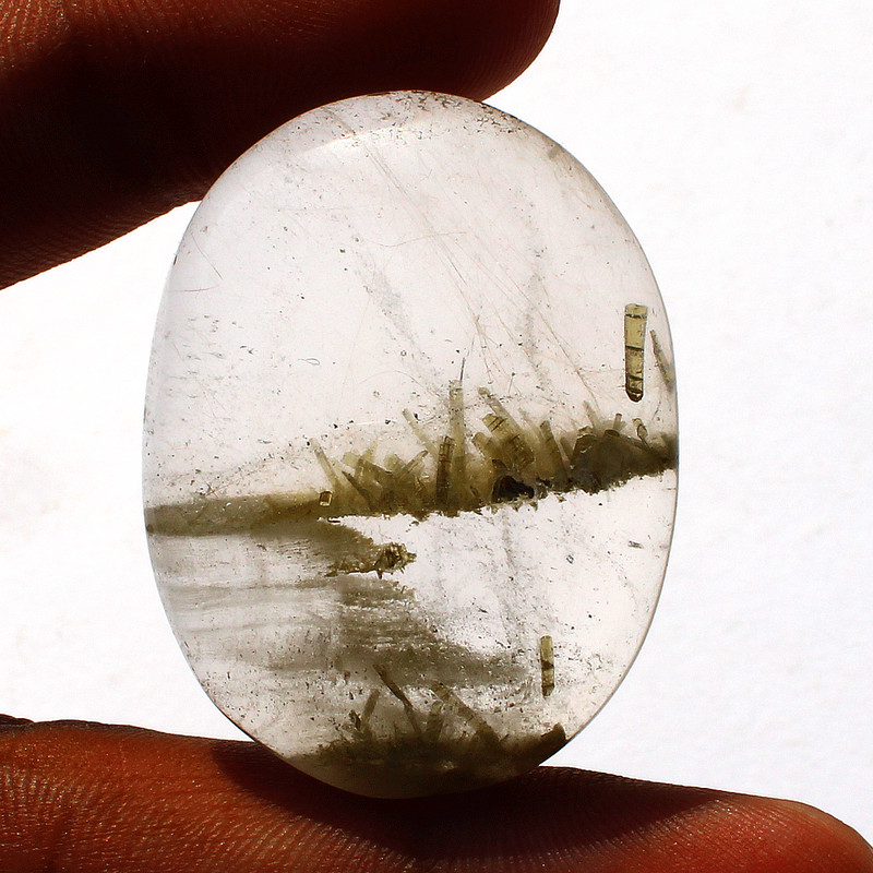 114 CT Natural Green Tourmaline In Quartz 41mmx31mm Oval Cabochon Loose Gemstone