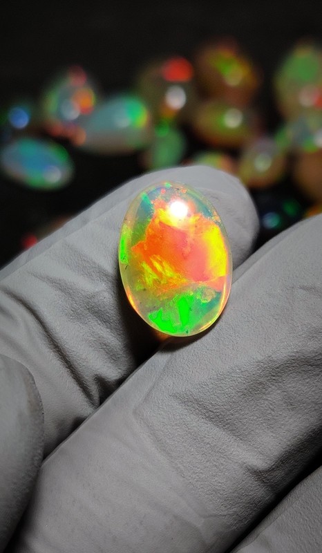 3.8 ct natural ethiopian opal cabochon Welo Fire Intense Play of color Gemstone gallery
