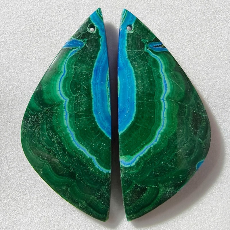 78 Cts Natural Chrysocolla Malachite Drilled Pair Cabochon Gemstone 43.9X18.9 MM