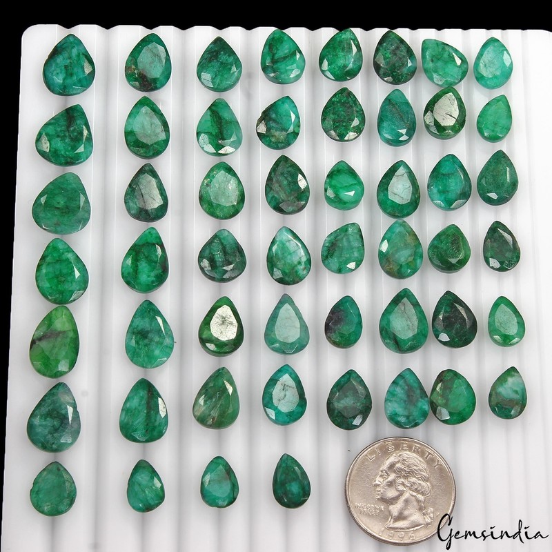 280 Cts/52 Pcs Natural Green Brazilian Blue Green Emerald Pear Cut Loose Gem Lot