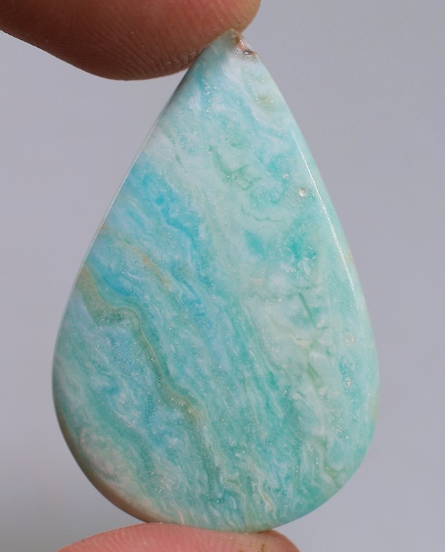 44 Ct 5X25X39 mm Natural Aqua Blue Aragonite Pear Cabochon Gemstone HO-137