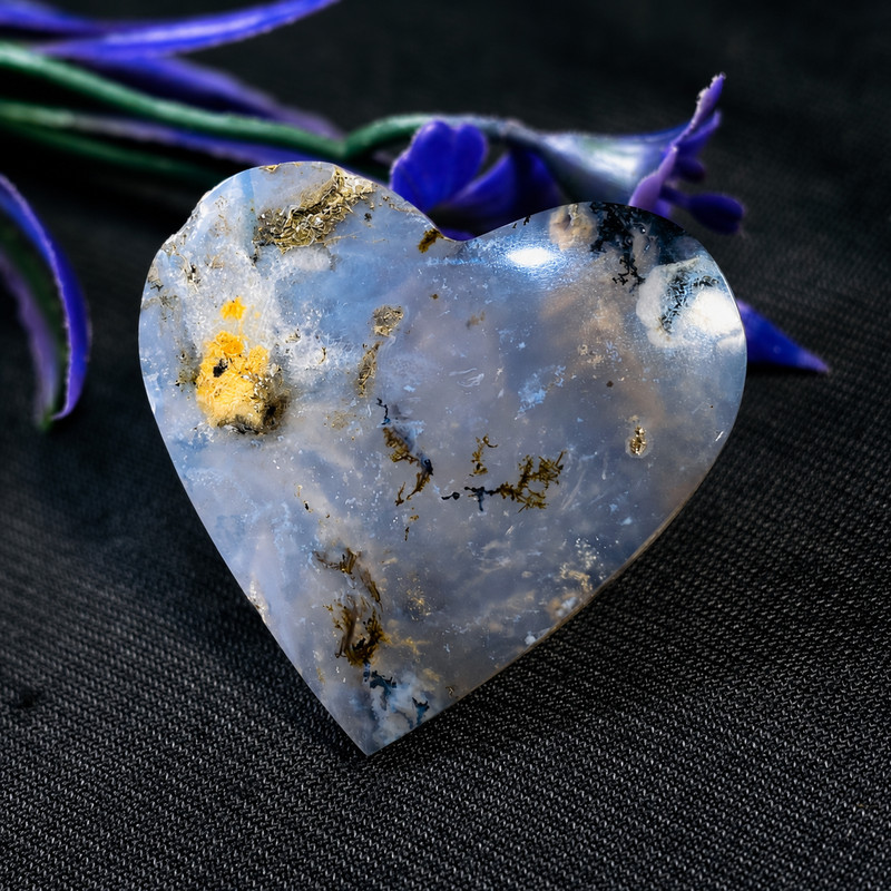 Natural Dendritic Agate Heart Cabochon 32x34x7mm Scenic Gemstone Loose Stone