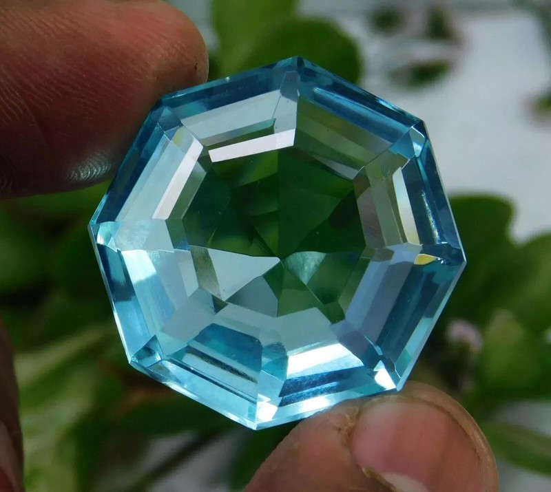 Wonderful Sky Blue Aquamarine Natural 62-64Ct Hexagon Cut EGL Certified Gemstone