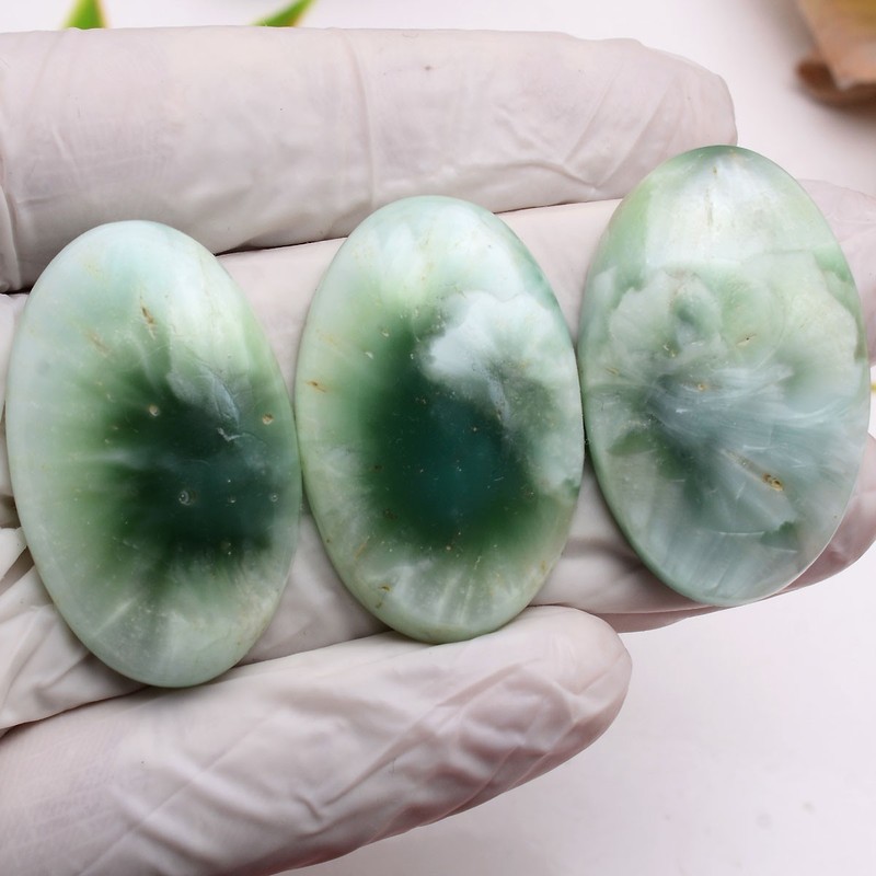 Set Of 3 Pcs Natural Green Hemimorphit 39mm-40mm Cabochon Untreated Gemstones