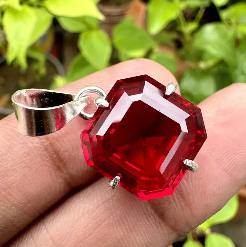Natural 34.59 Ct+ Red Ruby Asscher Cut 925 Solid Silver Pendant Gemstone