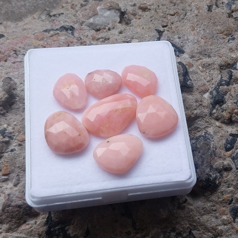48 Carat 12×14-14.5×20 MM Natural Pink Color Opal Rose Cut Shape 7 Piece Lot
