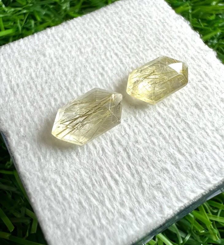 Natural Golden Rutilated Quartz 6x10MM Hexagon Cut 5Pcs Loose Gemstone Lot.