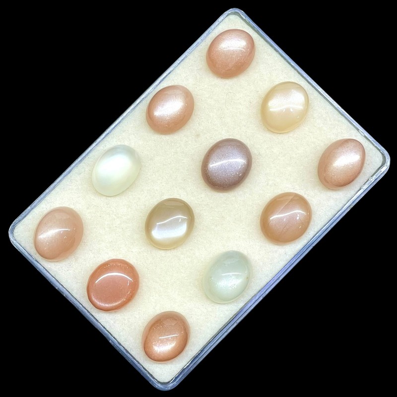 12 Pcs Natural Moonstone 13-14mm Multi Color Cabochon Gemstones Wholesale Lot