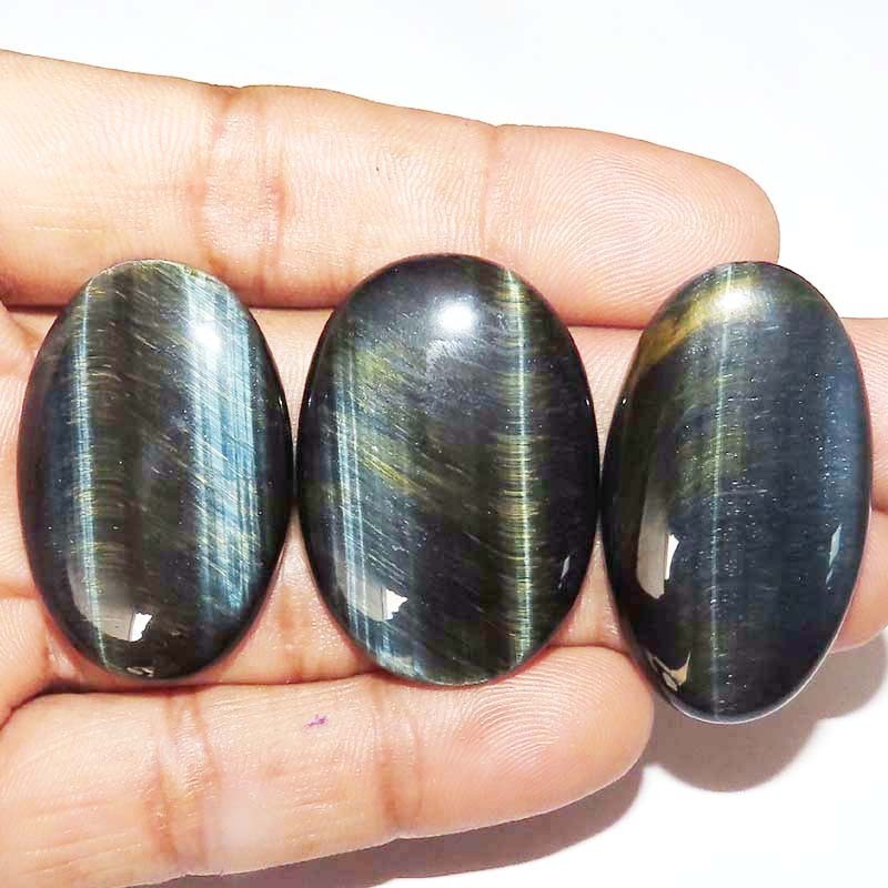 100% Natural Tiger Eye Oval Cabochon 140.40Cts ~3 PCs Lot~ Loose Gemstone LOT-04