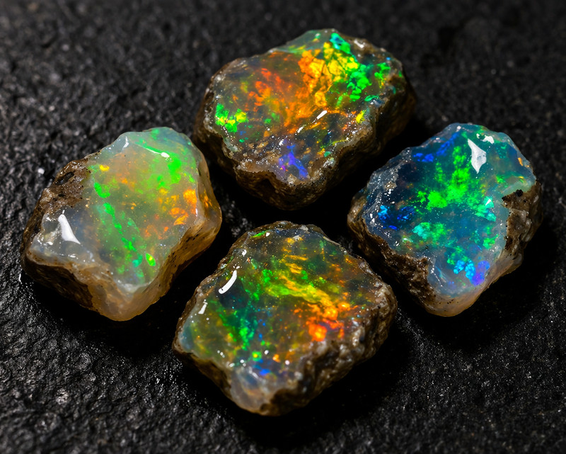 Ethiopian Welo Opal Rough Lot: Natural Fire Opal Crystal Display Specimens