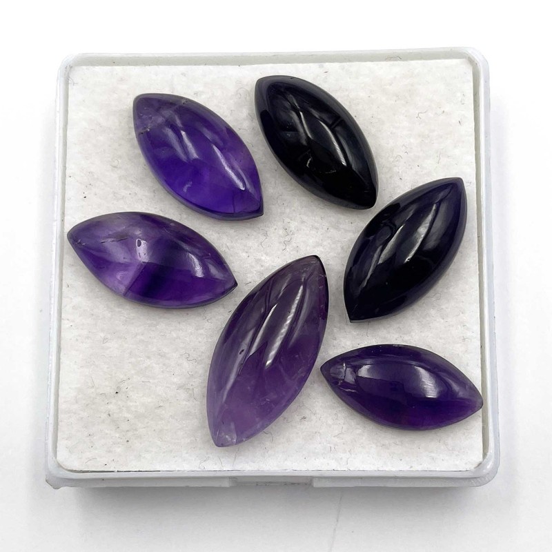 Natural Amethyst Cabochon Marquise Loose Gemstone 6 Pcs 9*18-10*23.5 MM 45 CT