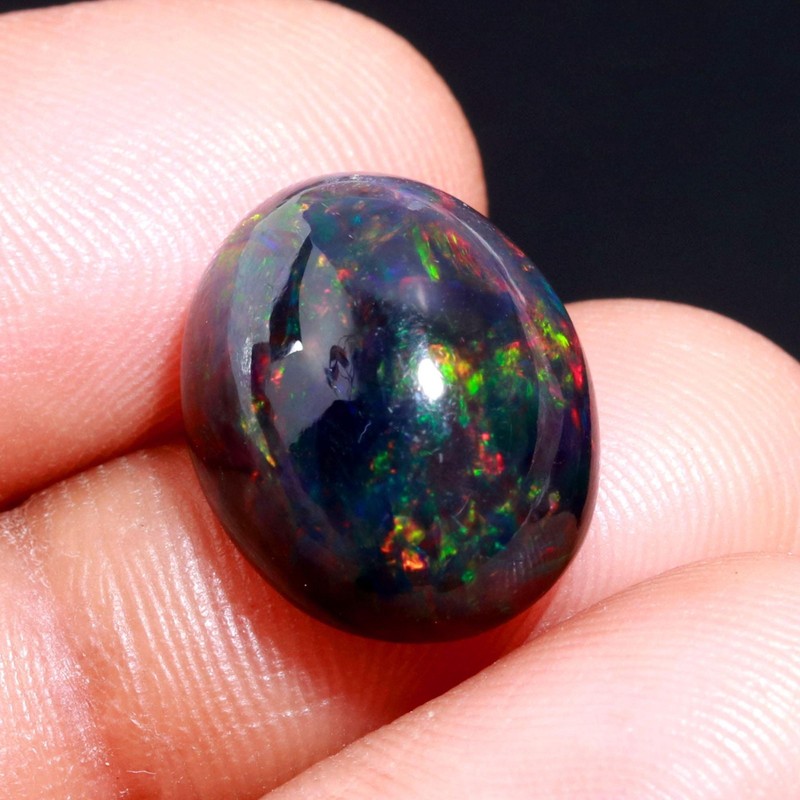 Black Ethiopian Opal Cabochon Oval Shape Loose Gemstone Size 15x12x7mm 6.15Cts