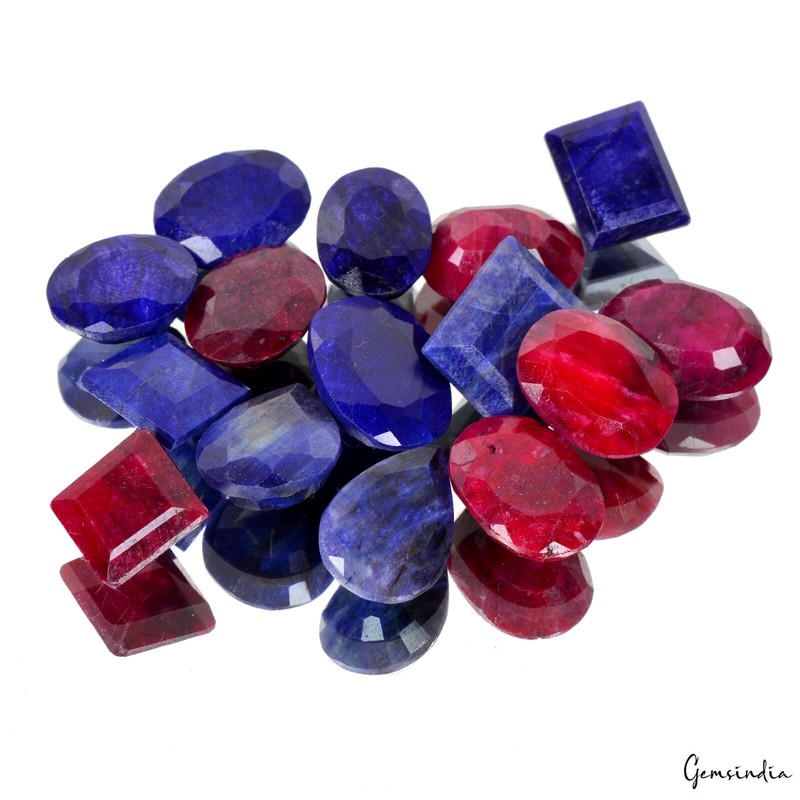 Top Quality Natural Ruby Sapphire Mix Cut Loose 11-17mm Gems For jewelry/15 Pcs gallery