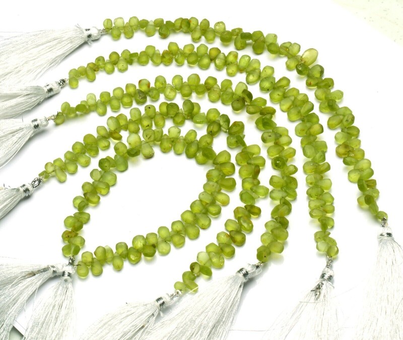 Natural Gem Olive Green Rough Peridot 6×4 to 8x6MM Unpolished Pear Beads 7″