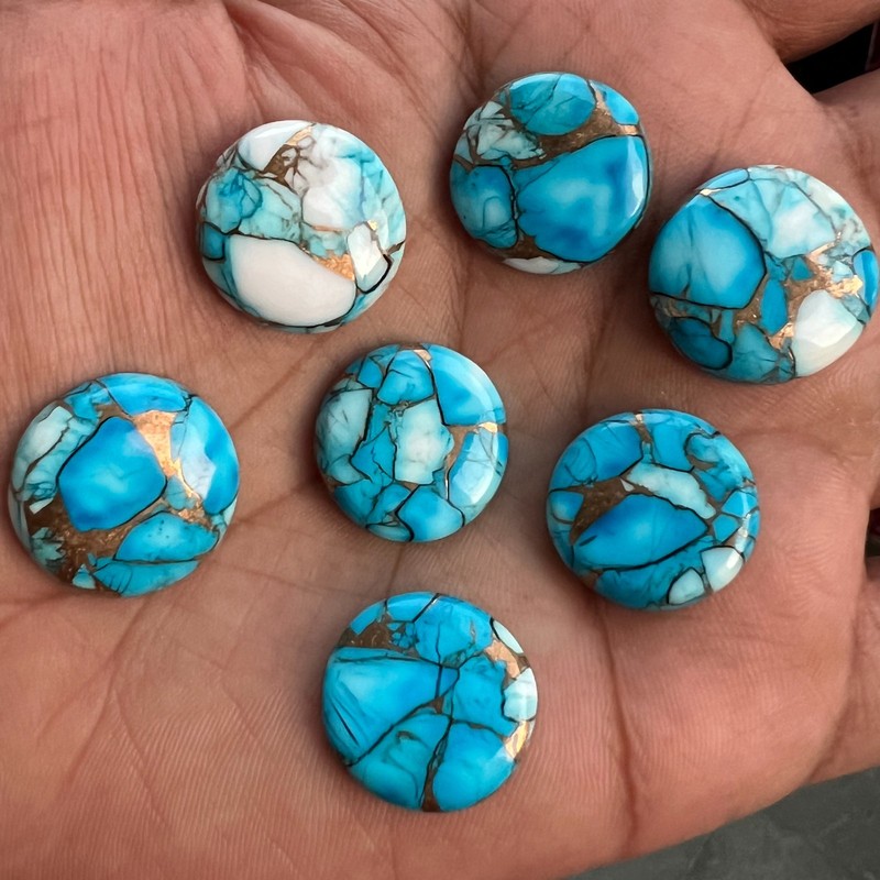 Natural Blue Buffalo Copper Turquoise Round 10×10 to 20×20 mm Cabochon Gemstone