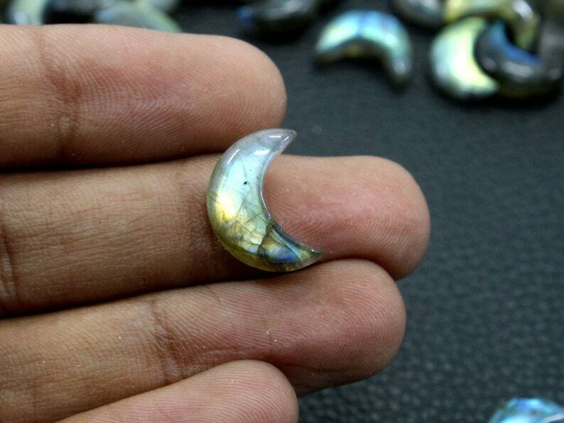 5 Pieces Natural Labradorite Crescent Moon Shape Blue Flash 14-16 MM Gemstone gallery