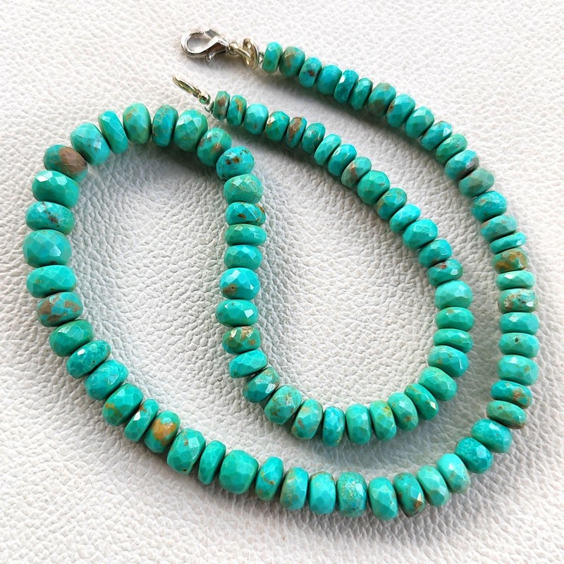 Arizona Turquoise 6-9mm Rondelle Cut Beads Necklace 16″ Natural Gemstone Jewelry