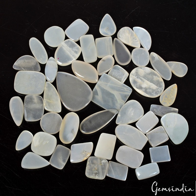 350 Cts/46 Pcs Natural Silky Moonstone Mixed Cabochon Loose Wholesale Gems Lot gallery