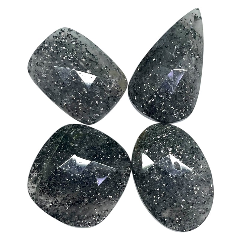 4 Pcs Natural Black Sunstone 27-35mm Rose Cut Sparkling Glitter Gemstones Lot gallery