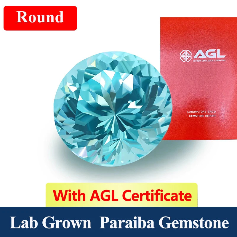 AGL Top Quality Lab Grown Paraiba Gemstone 0.5-10ct Round Cut for Jewelry