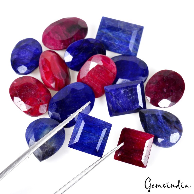 Top Quality Natural Ruby Sapphire Mix Cut Loose 11-17mm Gems For jewelry/15 Pcs gallery