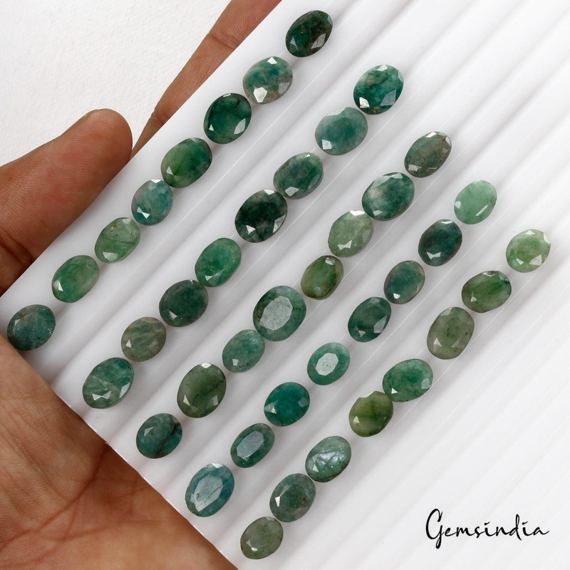 114 Ct/40 Pcs Natural Green Brazilian Blue Green Emerald Oval Cut Loose Gem Lot gallery
