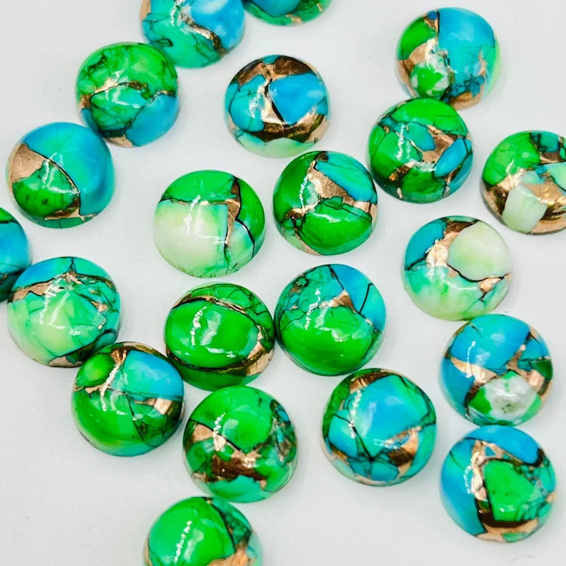 AAA+ Peacock Dahlia Kingman Copper Turquoise Cabochon Round Shape Loose Gemstone