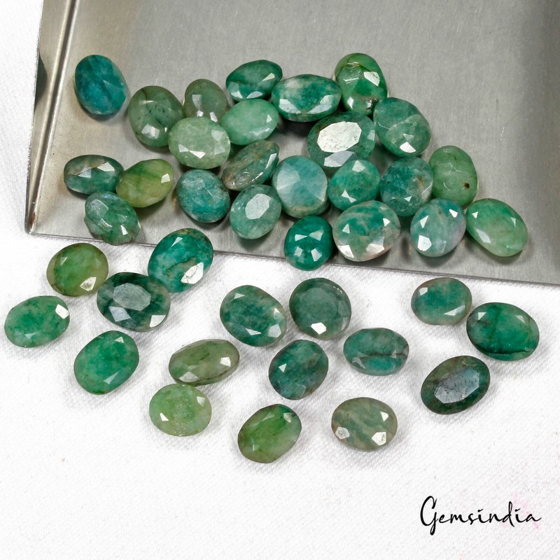 114 Ct/40 Pcs Natural Green Brazilian Blue Green Emerald Oval Cut Loose Gem Lot gallery