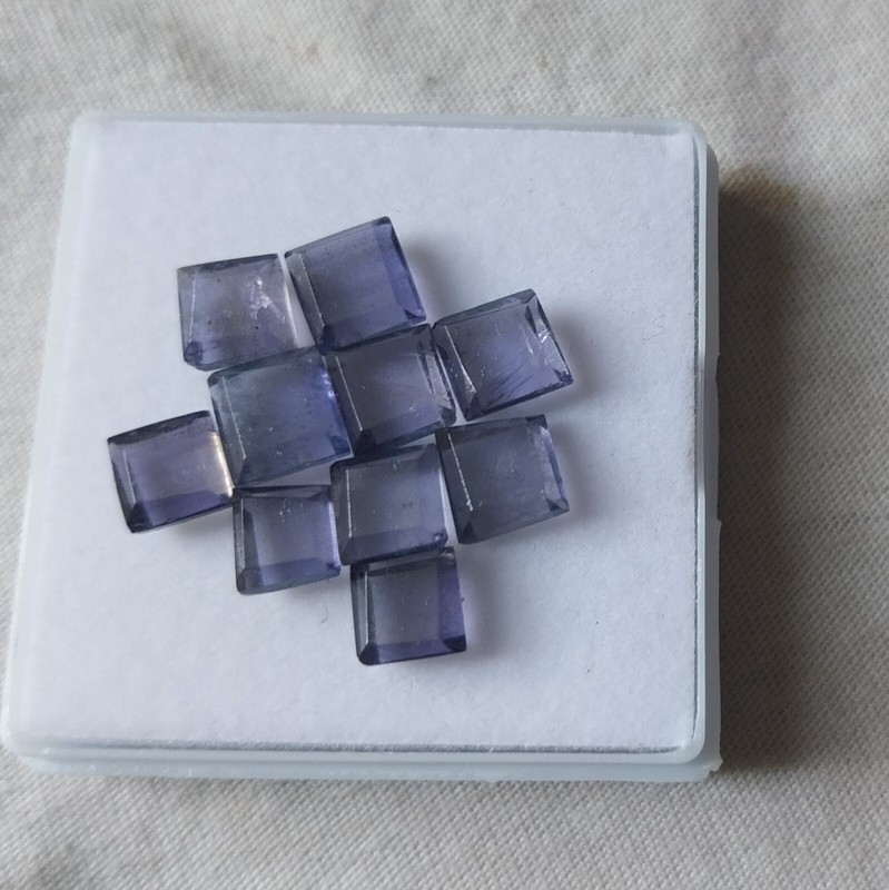 13 Carat 6 to 7 MM Natural Purple Blue Iolite Square Cut Slice 10 Piece Lot gallery