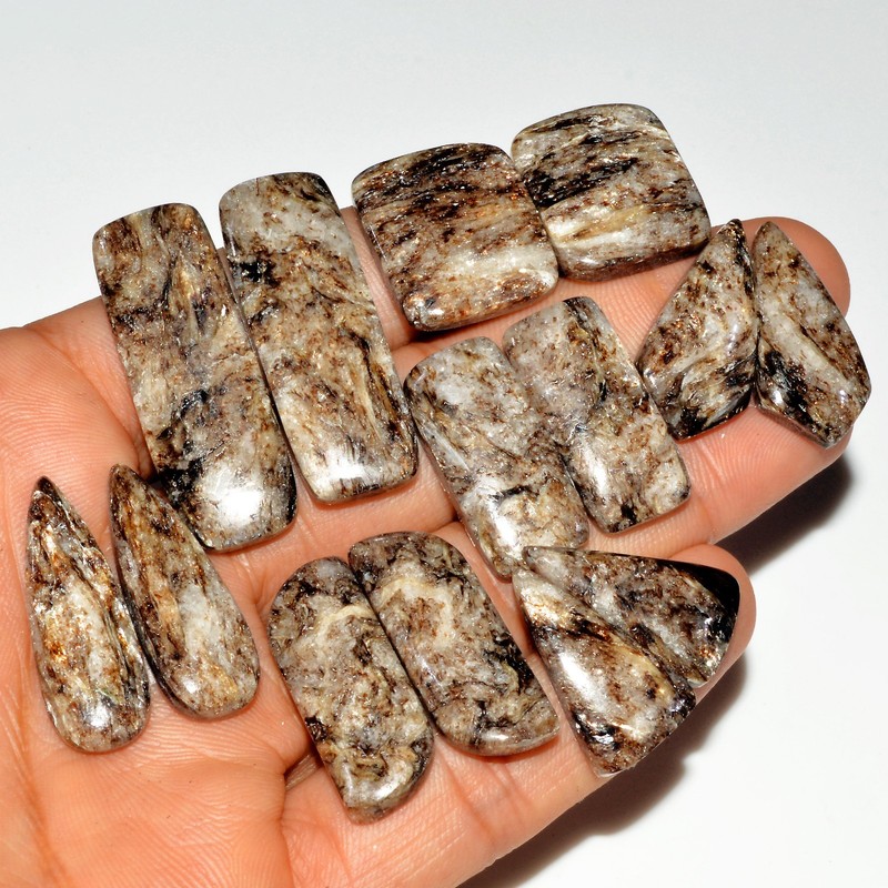 7 Pairs 245 Cts Natural Mica Schist Cabochon Gemstone Pair 38×12 20x18mm #16780