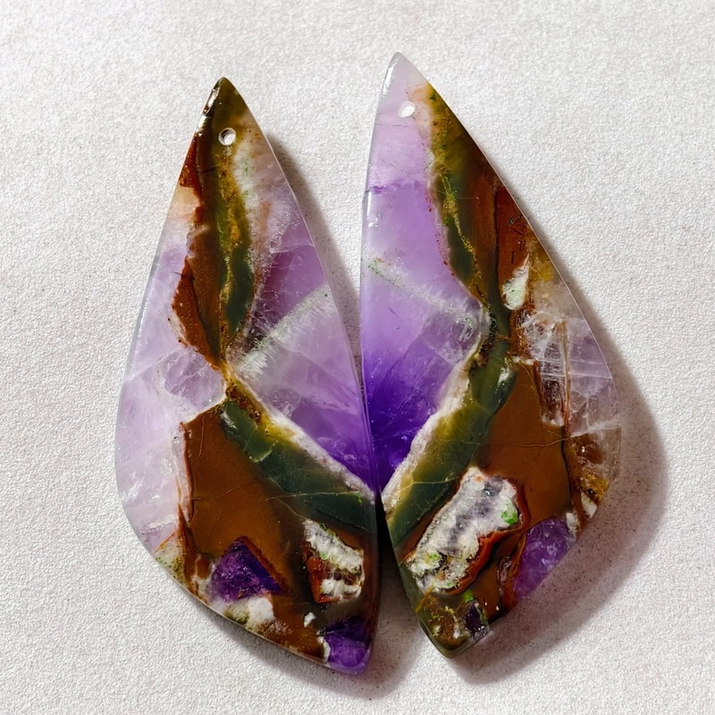 69 Cts Natural Amethyst Drilled Pair Cabochon Gemstone For Earrings 50.5X20.7 MM gallery