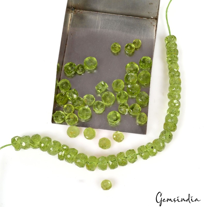 76.20 Ct/65Pcs Natural Untreated Green Peridot Round Checker Cut Drill Bead Gems