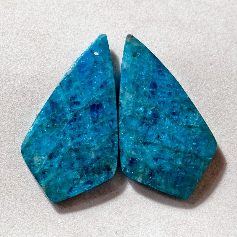 69 Cts Natural Blue Apatite Drilled Match Pair Cabochon Gemstone 41.9 X 23 MM
