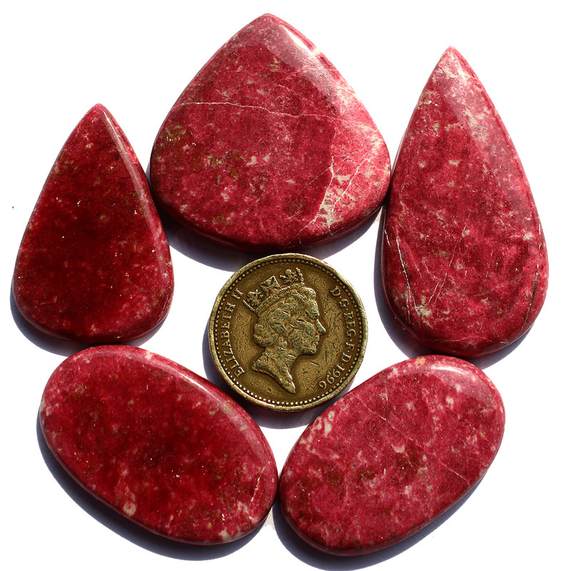 5 Pcs Norway Natural Thulite Rich Red 35mm-45mm Top Grade Cabochon Gemstones Lot