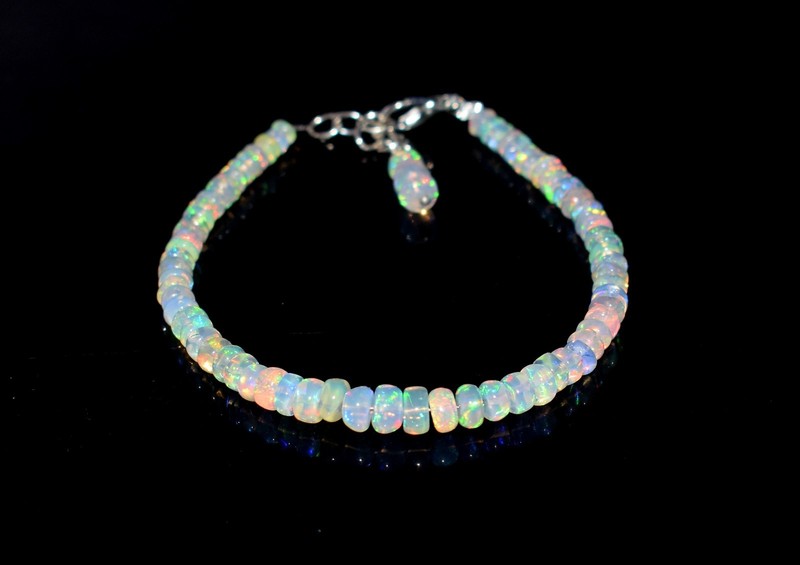 Natural Ethiopian Wello Fire Opal Gemstone Fire Beads 7.5''Bracelet AF0239 gallery