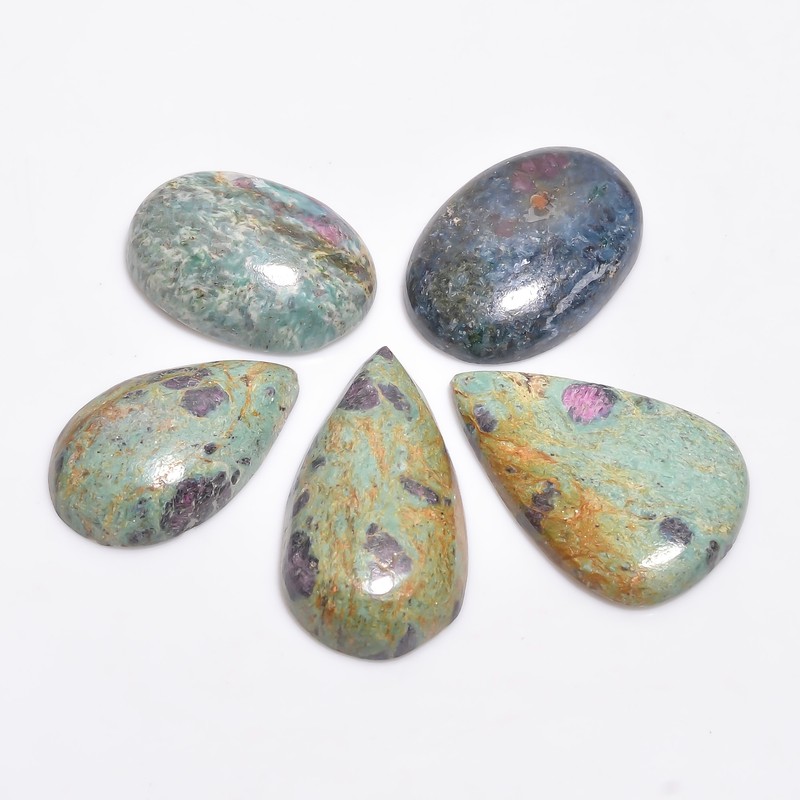 Ruby Fuchsite Mix Shape Cabochon Gemstone 5 Pcs 99 Ct. 22X15 28X19 mm EE-19194