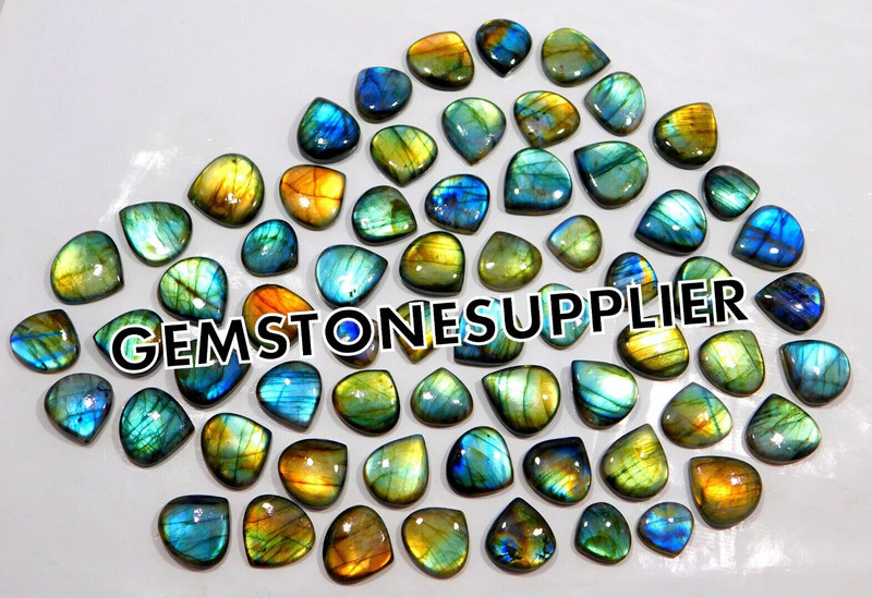 250.CT NATURAL MULTI LABRADORITE MIX SIZE PEAR CABOCHON GEMSTONE WHOLESALE LOT