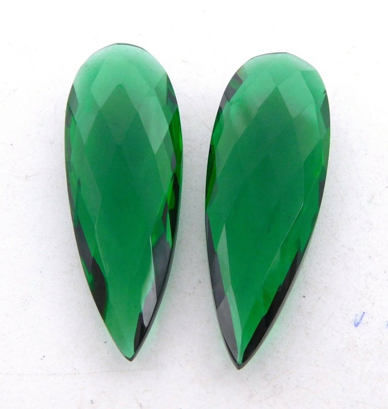 12X35 MM Emerald Pear Briolitte Cut Loose Lab Created Gemstone 34 Ct 2 Pc P-1884