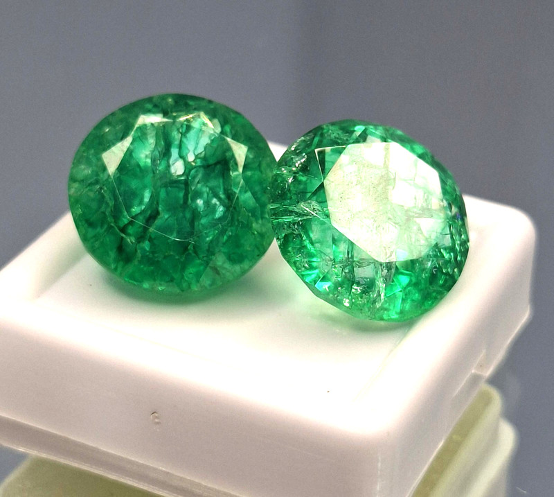 Colombian Green Emerald Round Pair 19-21 Ct Natural Loose Gemstone SB1073 gallery
