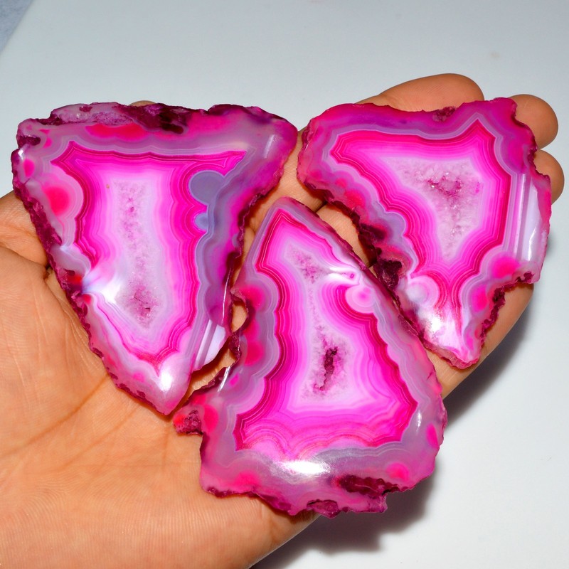 3 Pcs 766 Cts Natural Agate Silces Gemstone Lot 80×60 70x50mm #3378