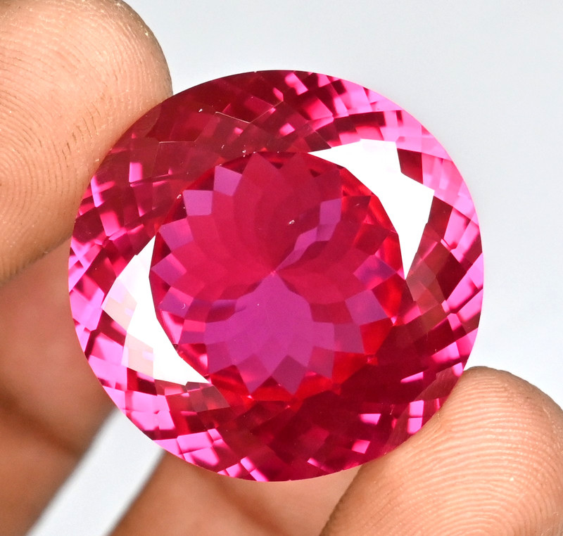 85.55 Ct Natural Burmese Pink-Red Ruby Round Shape Certified Flawless Gemstone gallery